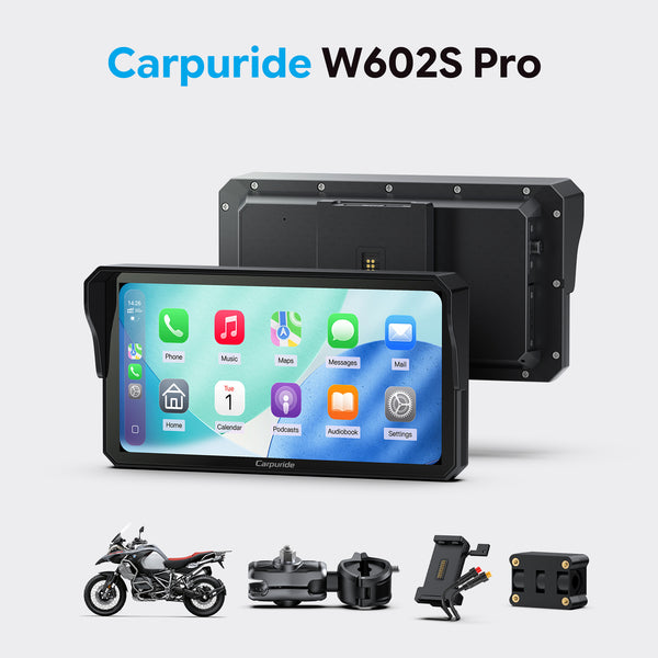 Carpuride W602S Pro with Optional TPMS | 6-Inch Motorcycle CarPlay  | Plug-and-Play BM05 Bracket with Type-C Port