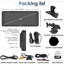 packing list: W609, car charger, rear view camera, mount brackets, user manual, etc.