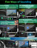 5 ways of sounding: bt audio, bluetooth transmission, local horn, aux connection, FM transmission