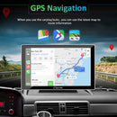 CARPURIDE Wireless Portable Car Stereo, support Google and Siri Assistant, 9 Inch IPS Touch screen, Car Radio Receiver with Carplay/ Android Auto/GPS /Mirror link/Bluetooth/FM/Light-sensing/EQ effect，Silver Frame